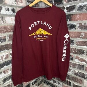 Colombia Portland Oregon USA est 1851 Maroon Long Sleeve Graphic Shirt